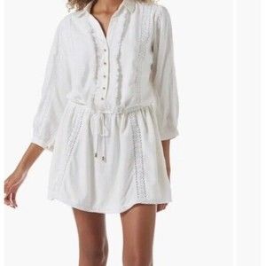 Melissa Odabash Scarlett Crochet Trim Swim CoverUp Dress Size L White Cream